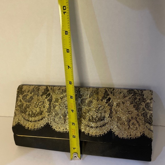Black Satin with Gold Like Lace Clutch Bag - Picture 3 of 5